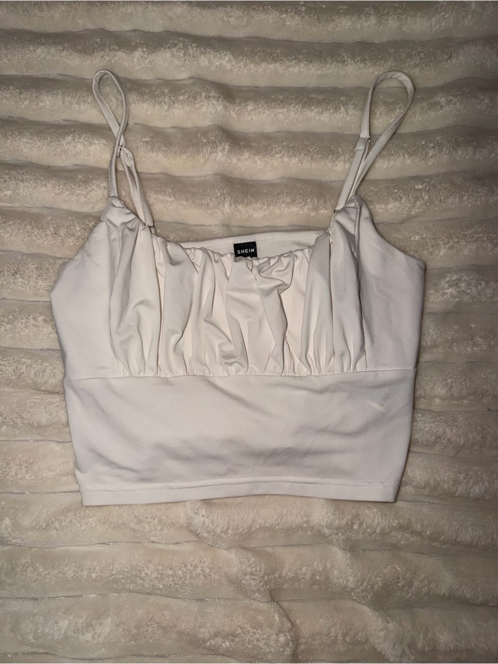 SHEIN White Ruched Spaghetti Strap Crop Camisole